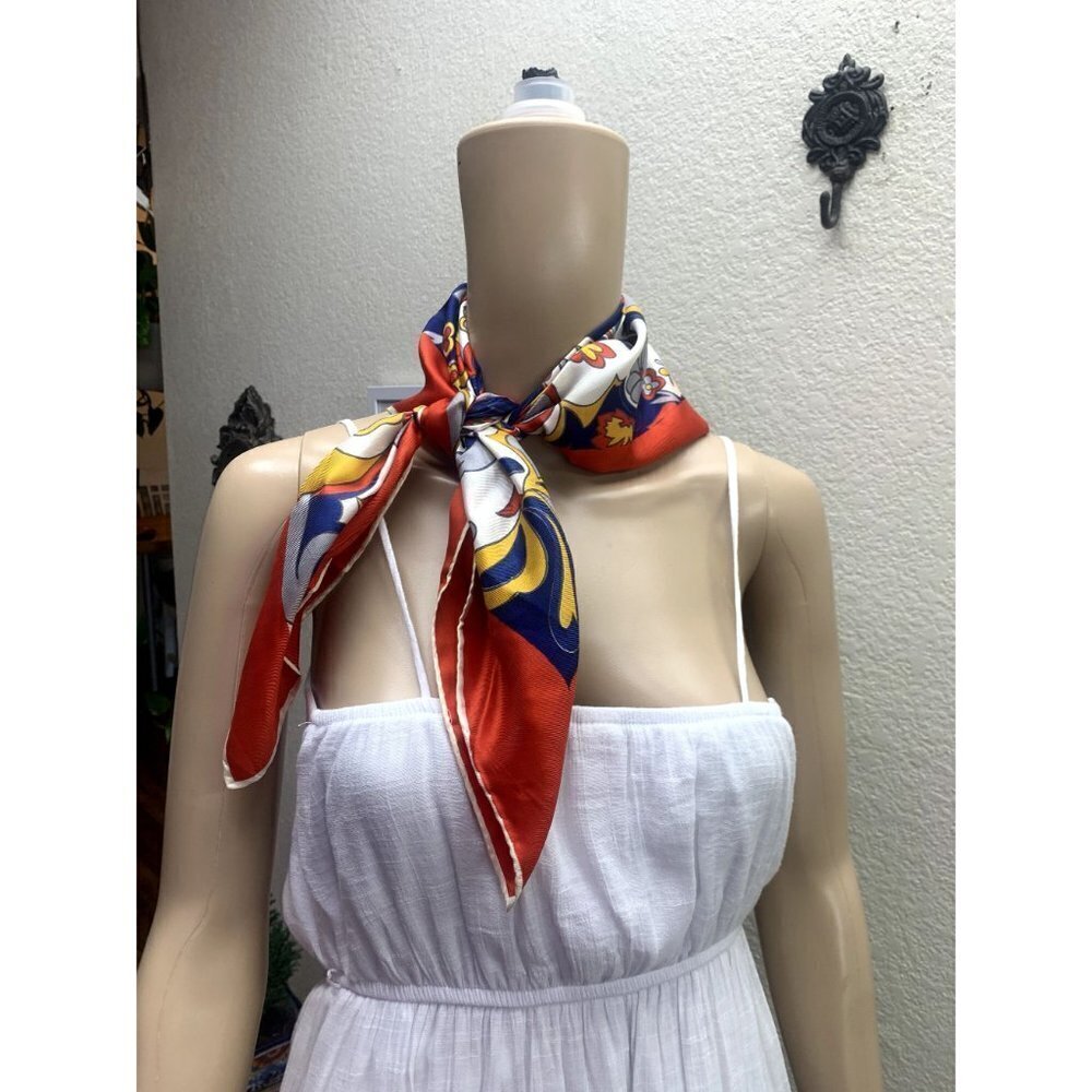 Vibrant Multicolor Silk Feel Scarf - Red, White Blue, Yellow